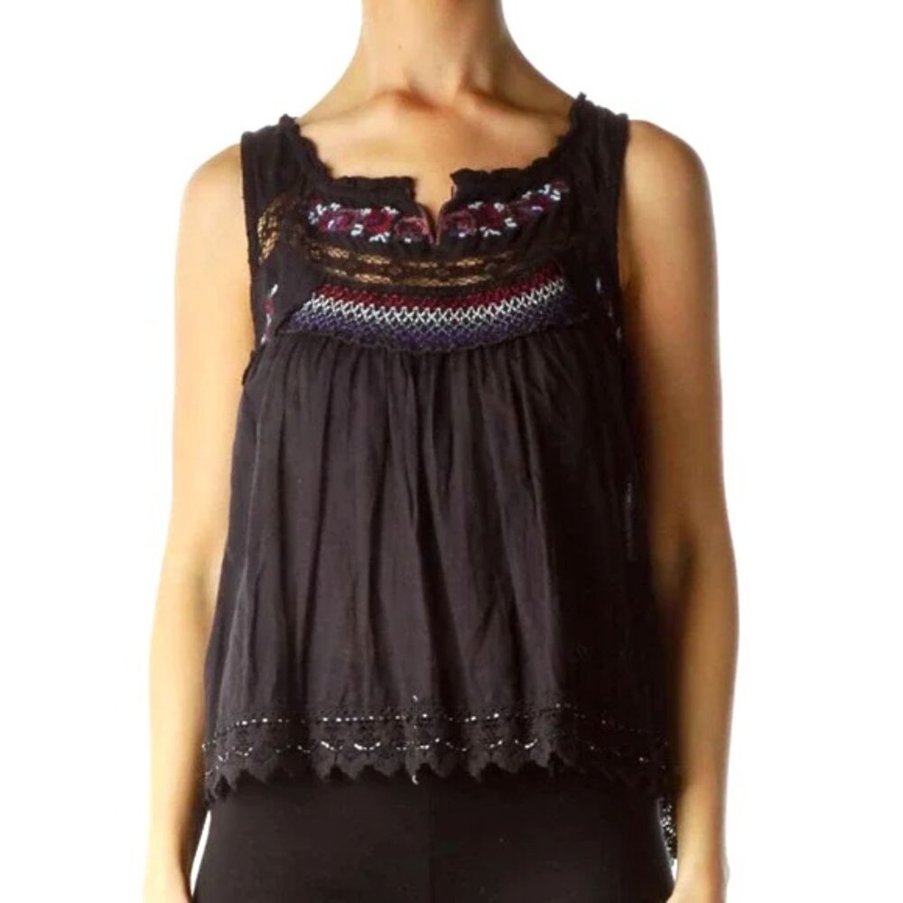 Free People Black Bohemian Sleeveless Cropped Blouse Size: S